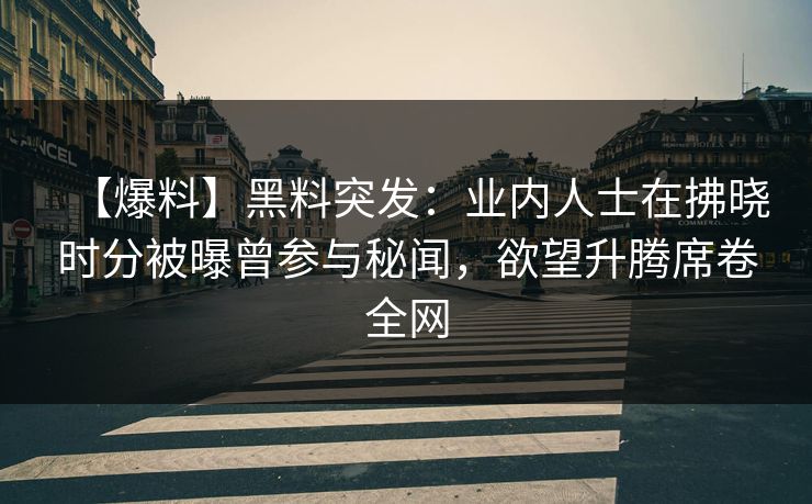 【爆料】黑料突发：业内人士在拂晓时分被曝曾参与秘闻，欲望升腾席卷全网